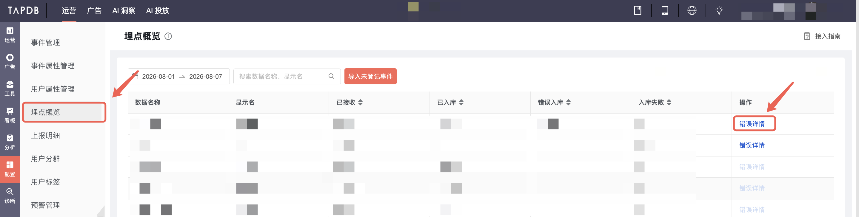TapDB 后台埋点概览